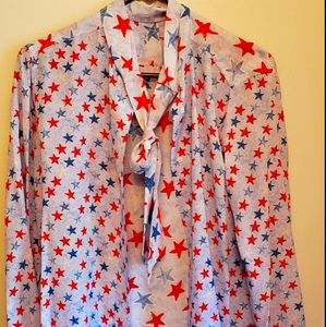 Classy and Fun Sandro Blue and Red Stars Blouse